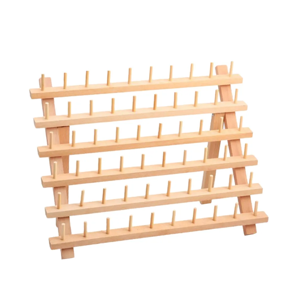 60Spool Thread Rack Sewing Embroidery Organizer Natural Wood For